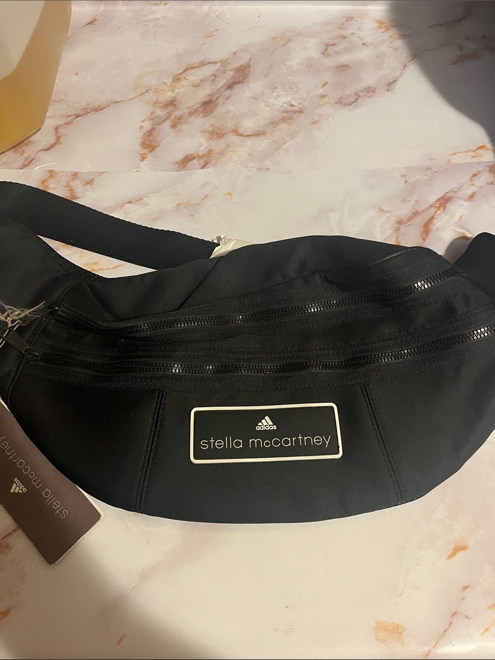 Stella McCartney Black Men’s Belt Bag with White Logo Plaque